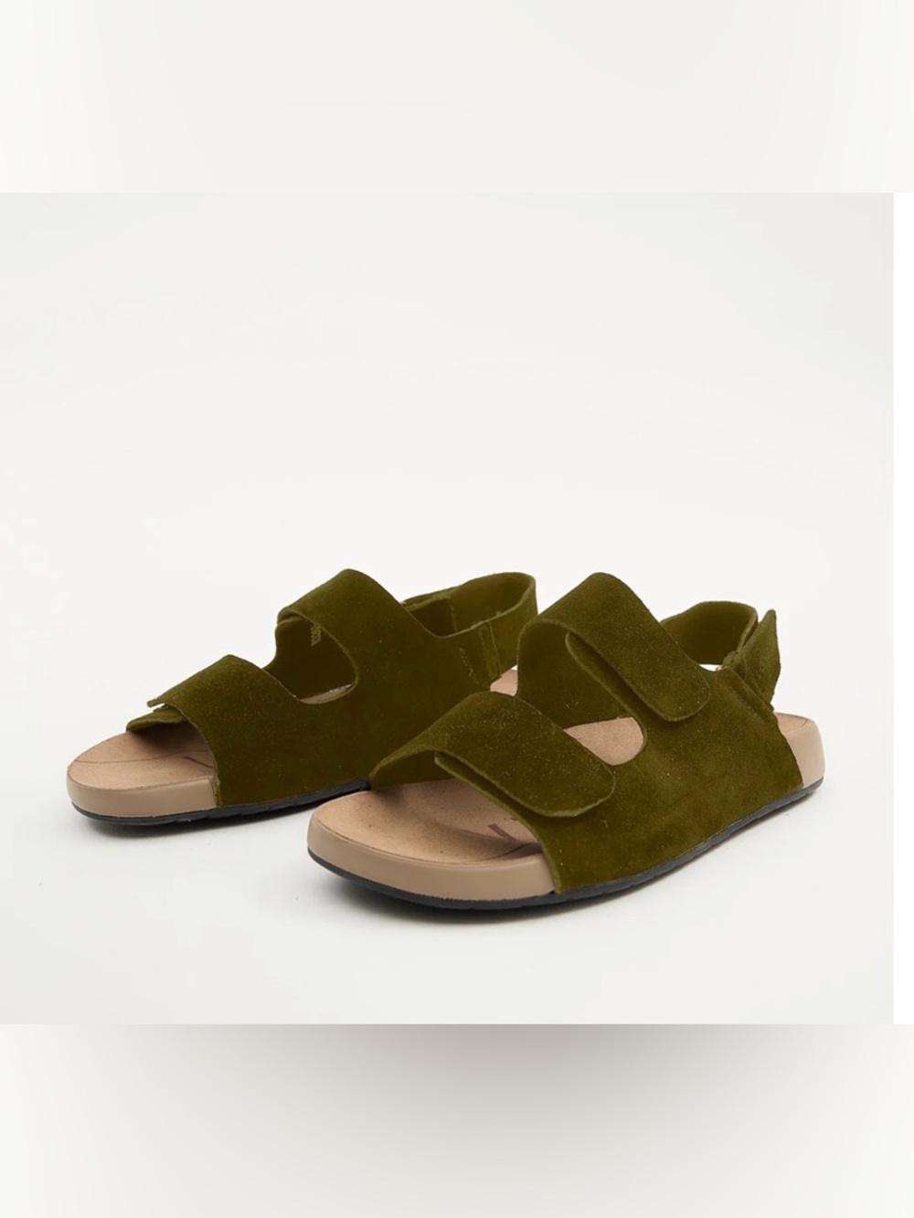 Olive Green Suede Adjustable Strap Sandals